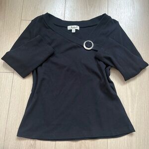 Jessica Black Half Sleeve Top with Ring Accent Y2K